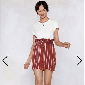 NWT Nasty Gal Serves Stripe Paperbag Skirt Brown Reddish White Size 6